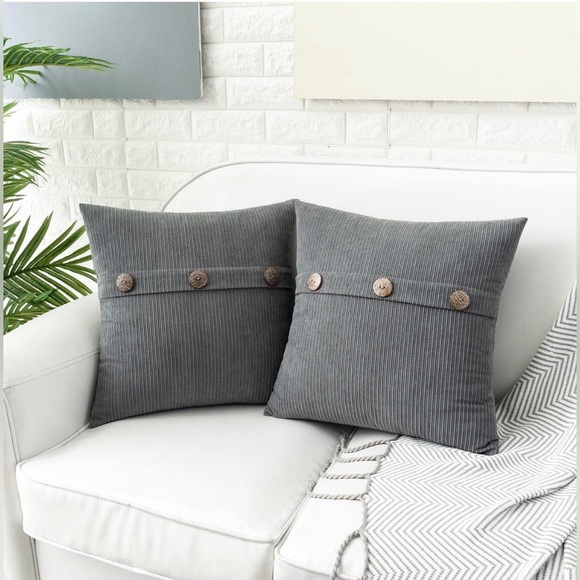 HWY 50 Gray Chenille Throw Pillow Covers 18x18” 3 Buttons Soft Farmhouse Pack 2 - Picture 3 of 7